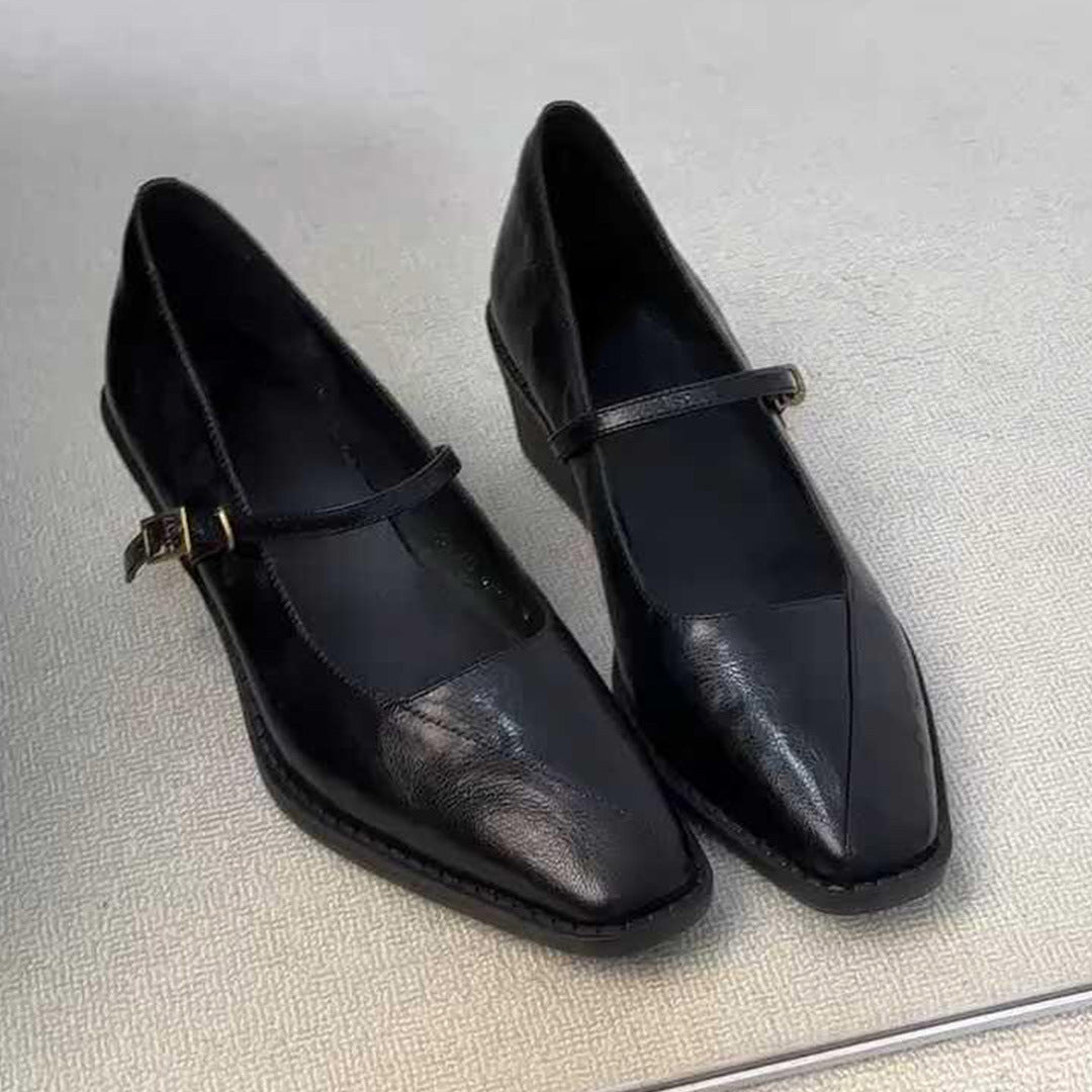 Autumn women's British style comfortable shallow commuting thick heels