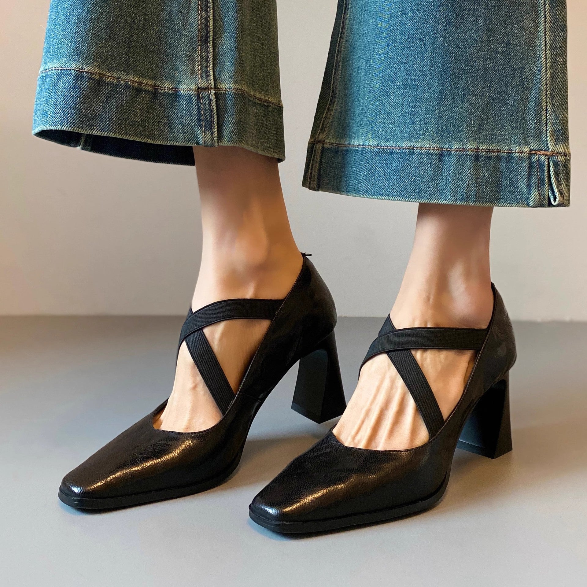 Autumn women's new cross-strap casual high heels