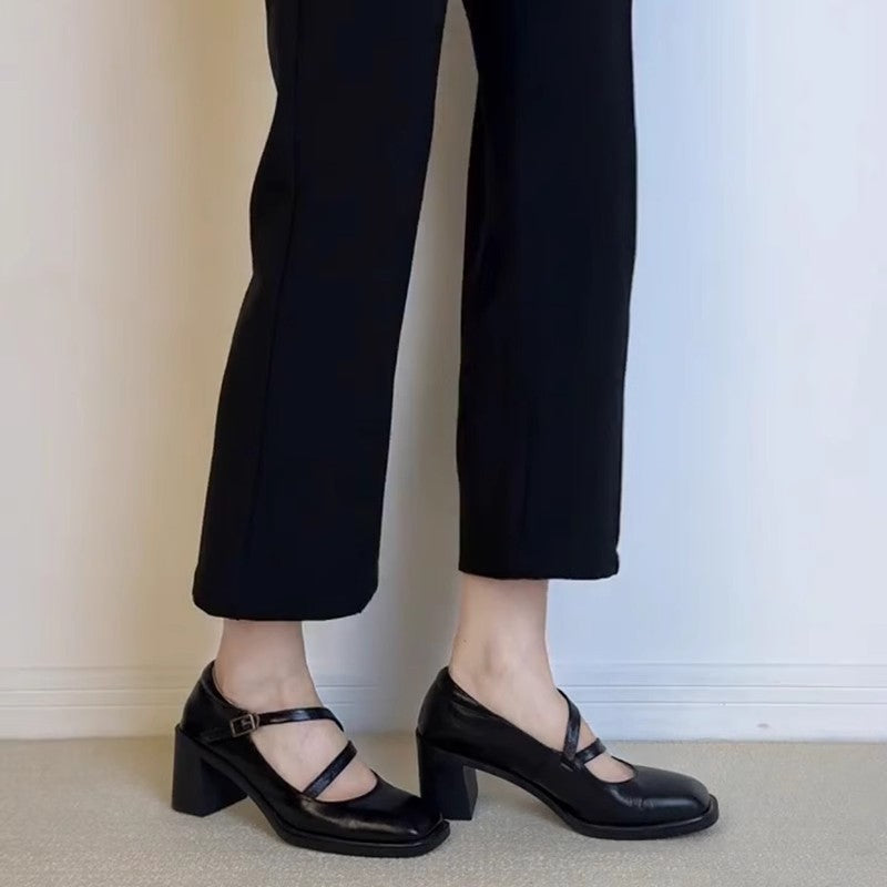 New Autumn Women's Shallow Slip-on Thick Heel Casual Shoes