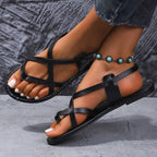 New Summer Plus-Size Flat Slip-On Sandals with Crisscross Straps