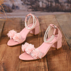 Women's 5.5cm thick heel pink sandals