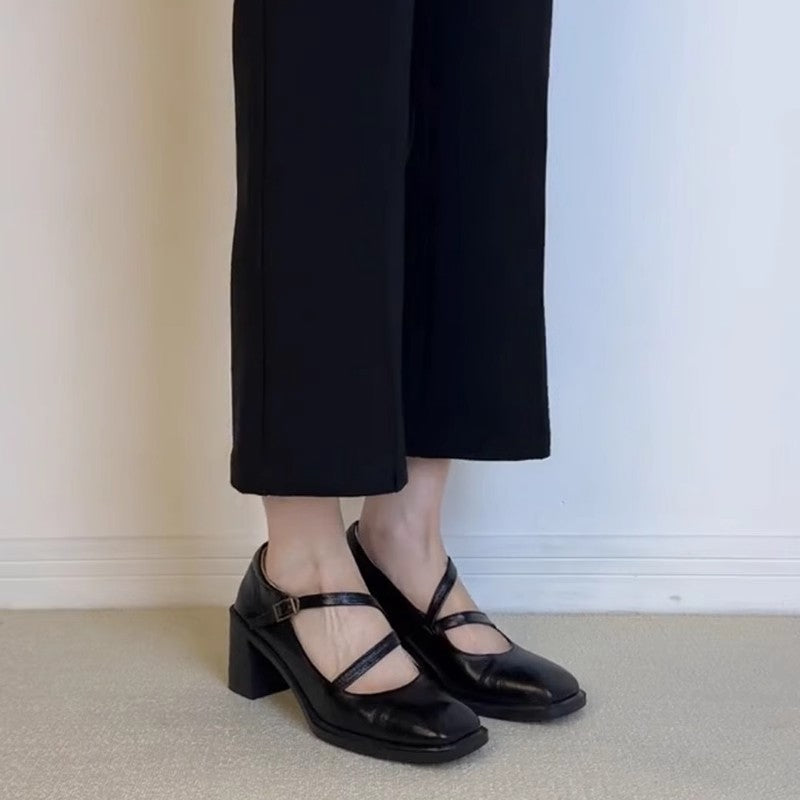 New Autumn Women's Shallow Slip-on Thick Heel Casual Shoes