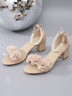 Summer Women's Pearl Flower Block Heel Sandals