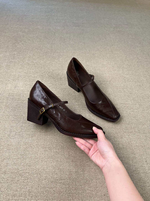 Autumn women's British style comfortable shallow commuting thick heels