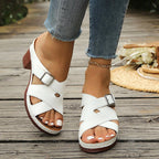 New Summer Cross-Strap Buckle Block-Heel Sandals